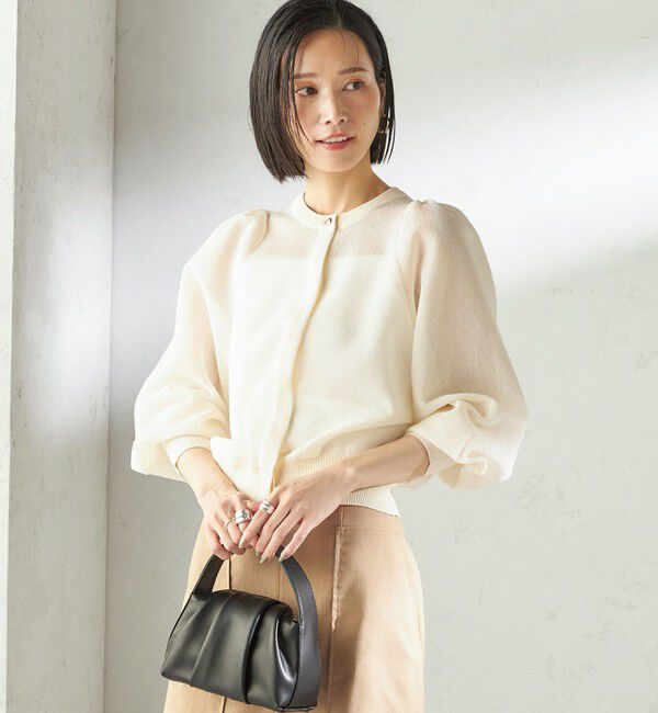SHIPS for women「《予約》〈手洗い可能〉メランジ シアー パフ スリーブ カーディガン」|カーディガン|