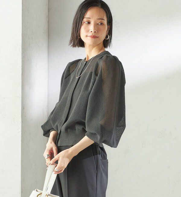 SHIPS for women「《予約》〈手洗い可能〉メランジ シアー パフ スリーブ カーディガン」|カーディガン|