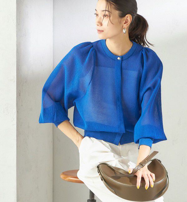 SHIPS for women「《予約》〈手洗い可能〉メランジ シアー パフ スリーブ カーディガン」|カーディガン|ブルー