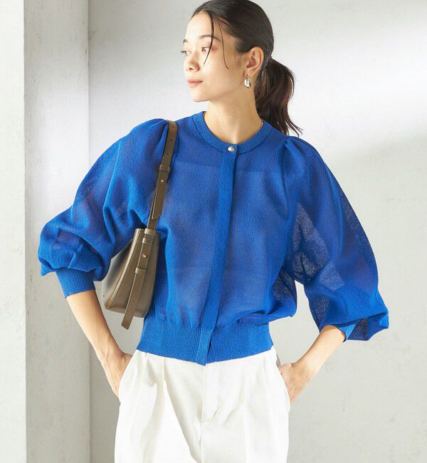 SHIPS for women「《予約》〈手洗い可能〉メランジ シアー パフ スリーブ カーディガン」|カーディガン|