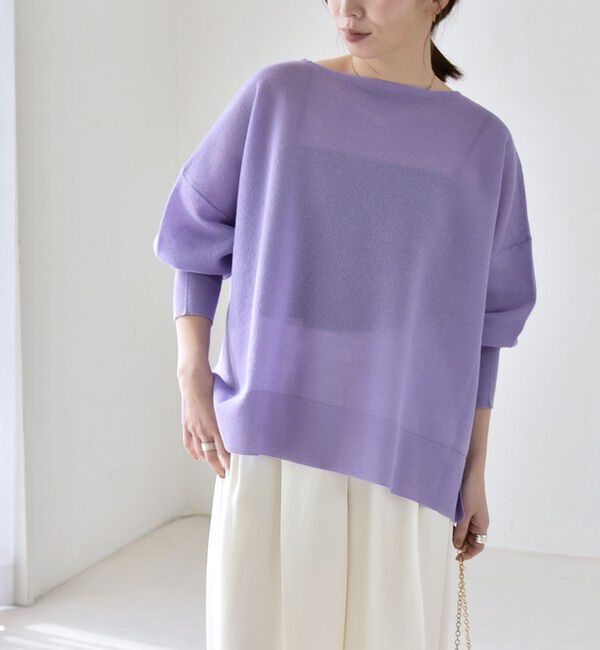 quaranciel「《予約》quaranciel:〈手洗い可能〉シアー 2way Vネック ドルマン ニット プルオーバー」|ニット・セーター|ラベンダー