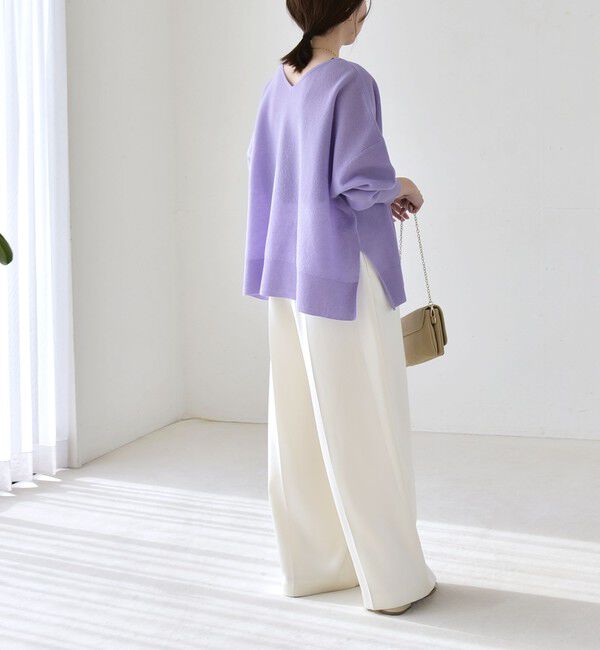 quaranciel「《予約》quaranciel:〈手洗い可能〉シアー 2way Vネック ドルマン ニット プルオーバー」|ニット・セーター|