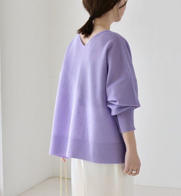 quaranciel「《予約》quaranciel:〈手洗い可能〉シアー 2way Vネック ドルマン ニット プルオーバー」|ニット・セーター|