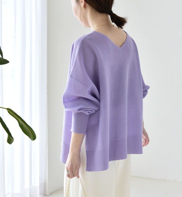 quaranciel「《予約》quaranciel:〈手洗い可能〉シアー 2way Vネック ドルマン ニット プルオーバー」|ニット・セーター|