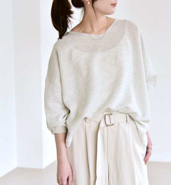 quaranciel「《予約》quaranciel:〈手洗い可能〉シアー 2way Vネック ドルマン ニット プルオーバー」|ニット・セーター|シルバー