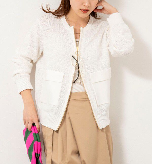 Rie Miller「《手洗い可能》テープヤーンZIP UPカーディガン」|カーディガン|ホワイト