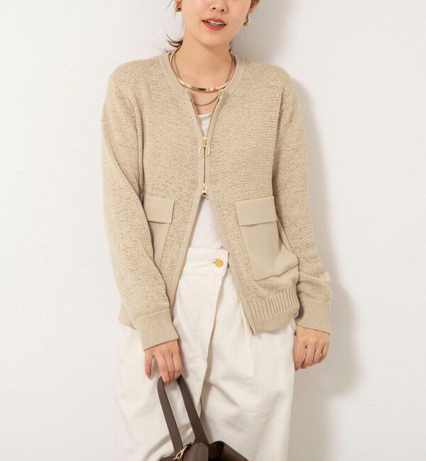 Rie Miller「《手洗い可能》テープヤーンZIP UPカーディガン」|カーディガン|ベージュ
