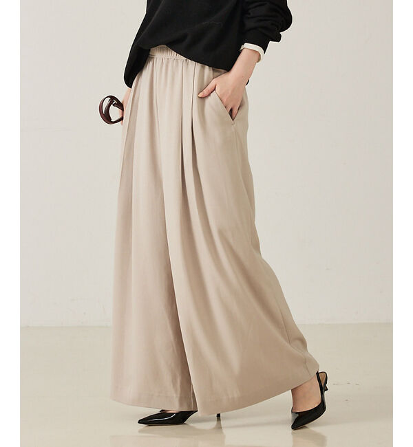 qualite「ピーチサテンフレアーパンツ」|その他|ライトベージュ