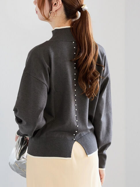 Te chichi「バックパールニット」|ニット・セーター|チャコールグレー