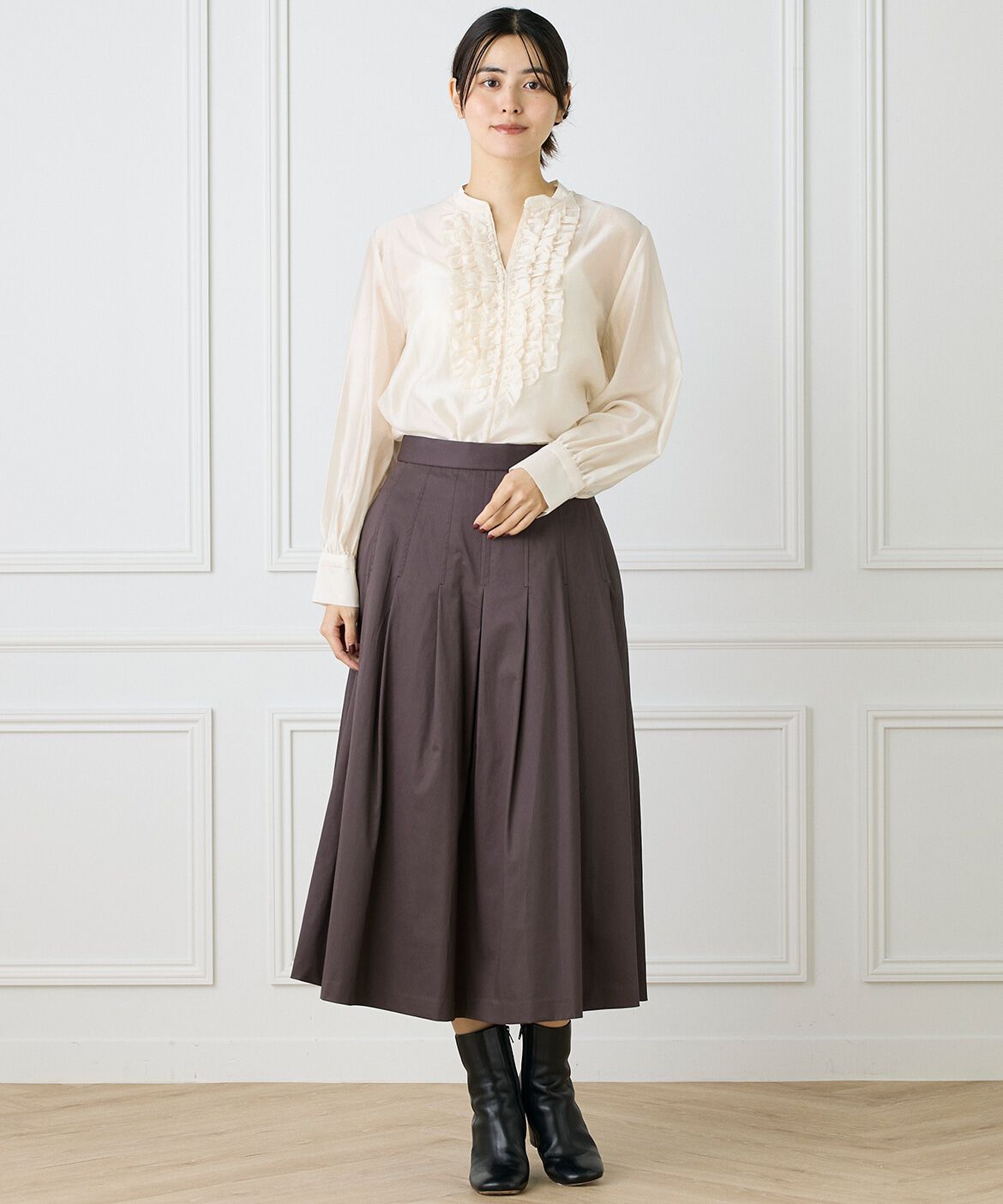 INED「タックプリーツスカート」|フレア|