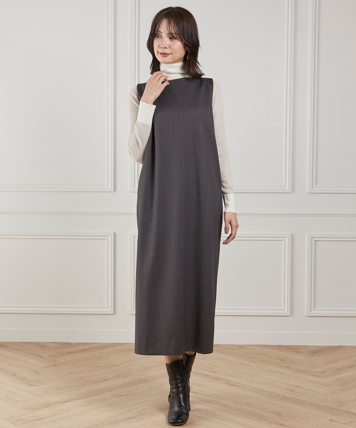 INED「ボートネックワンピース　　」|ワンピース|チャコールグ 3
