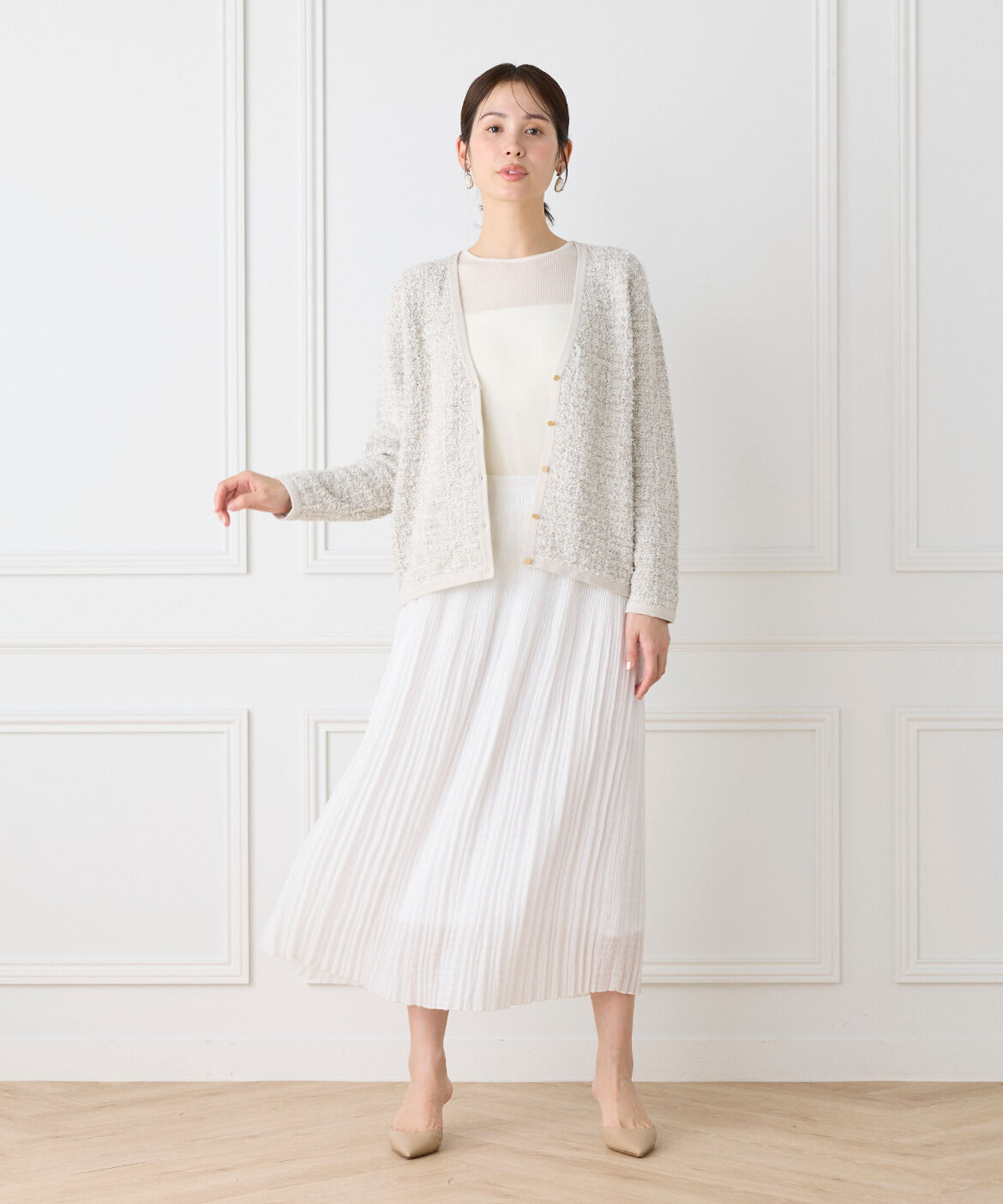 Le Souk「ツイード柄Vネックカーディガン」|カーディガン|