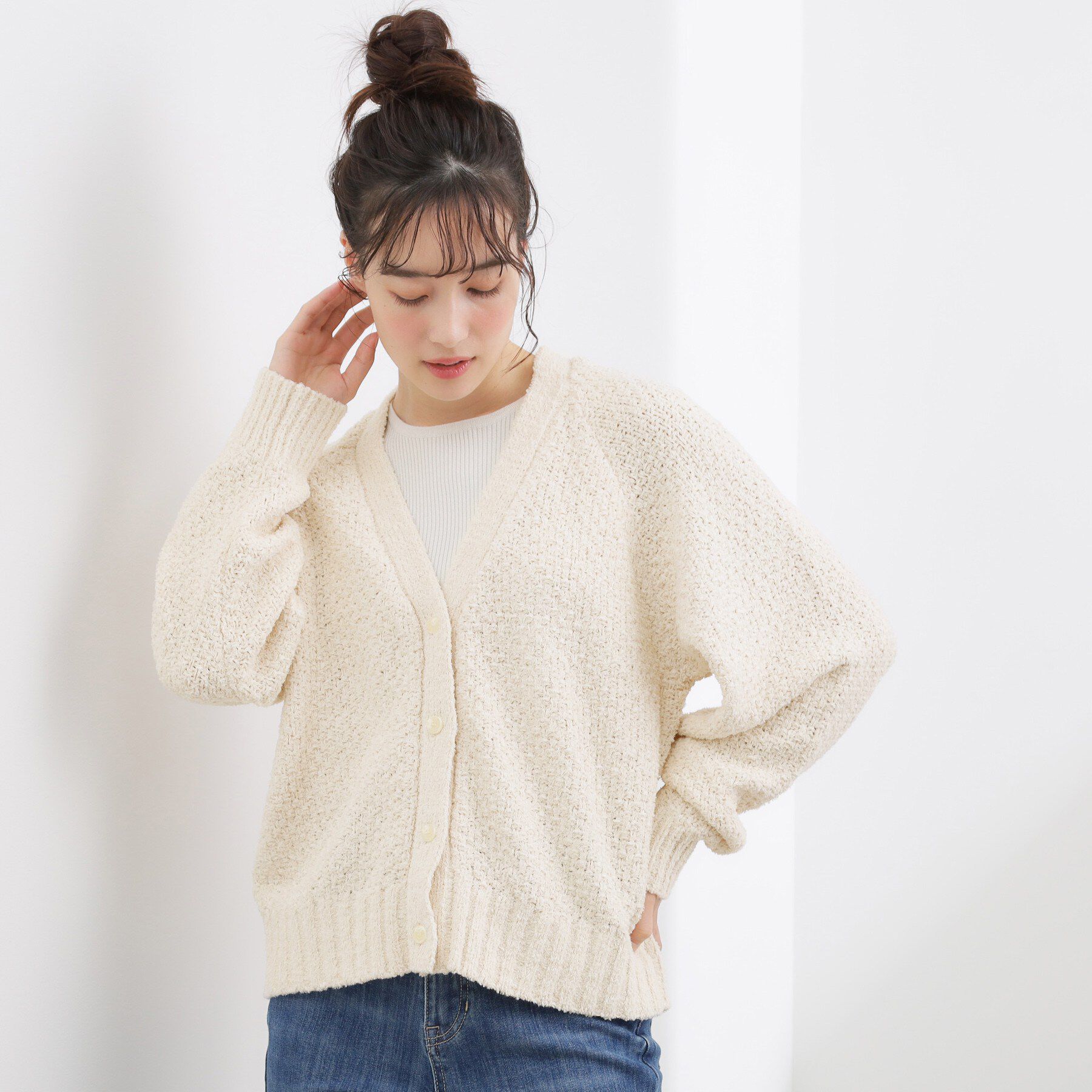 grove「コットン混バスケットVネックカーディガン」|カーディガン|