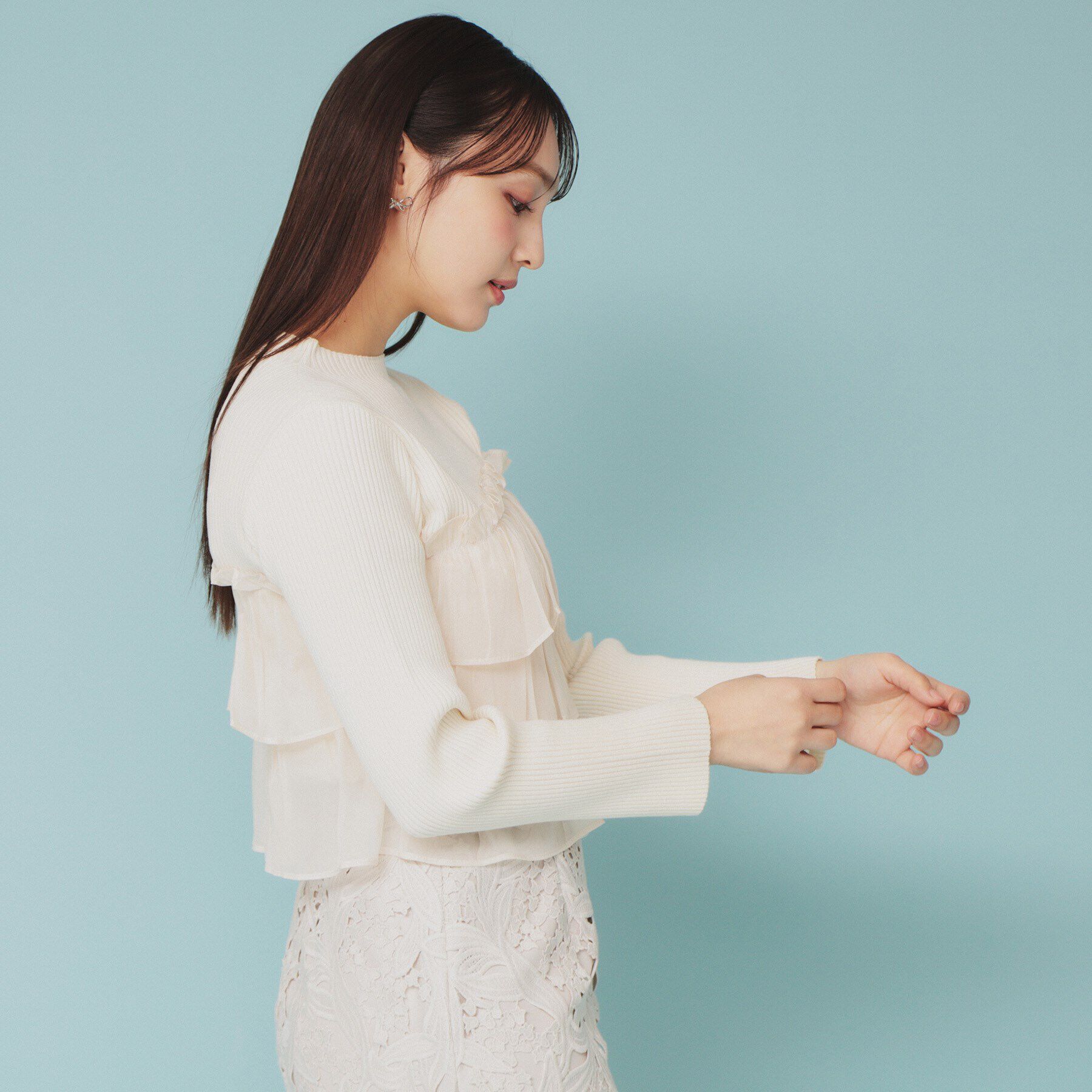 index「《5color》ティアードフリルリブニット【洗濯機洗い可】」|ニット・セーター|アイボリー(004)