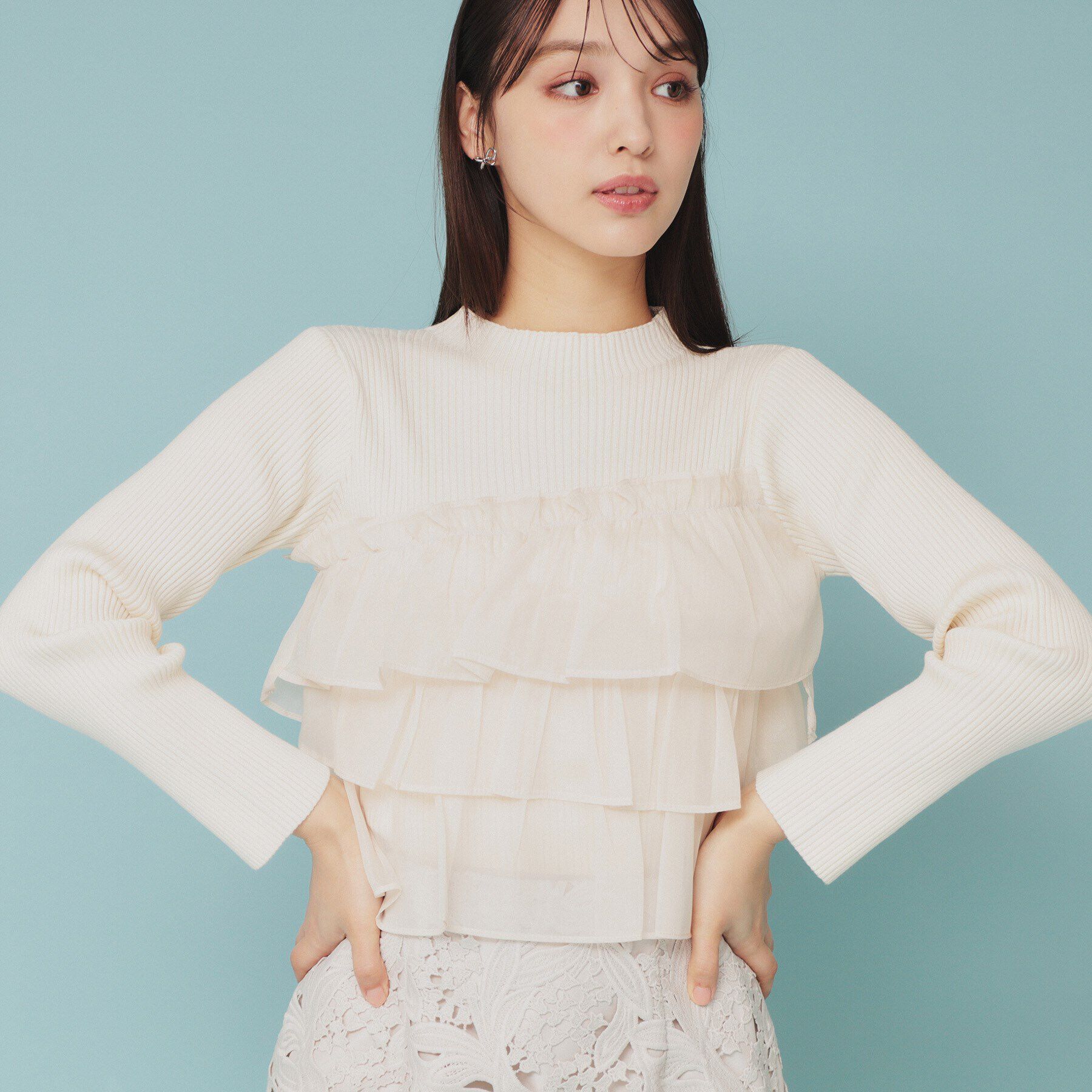index「《5color》ティアードフリルリブニット【洗濯機洗い可】」|ニット・セーター|
