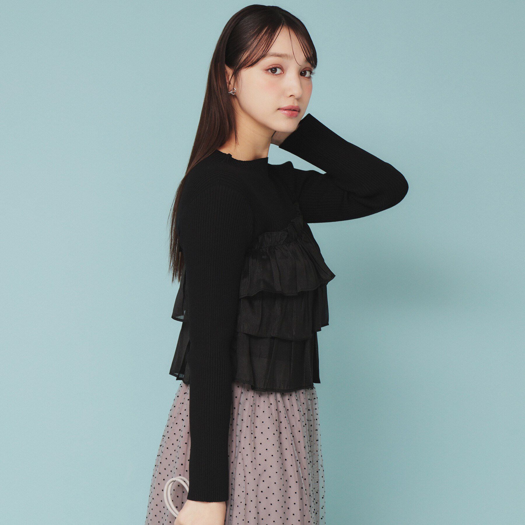index「《5color》ティアードフリルリブニット【洗濯機洗い可】」|ニット・セーター|ブラック(819)