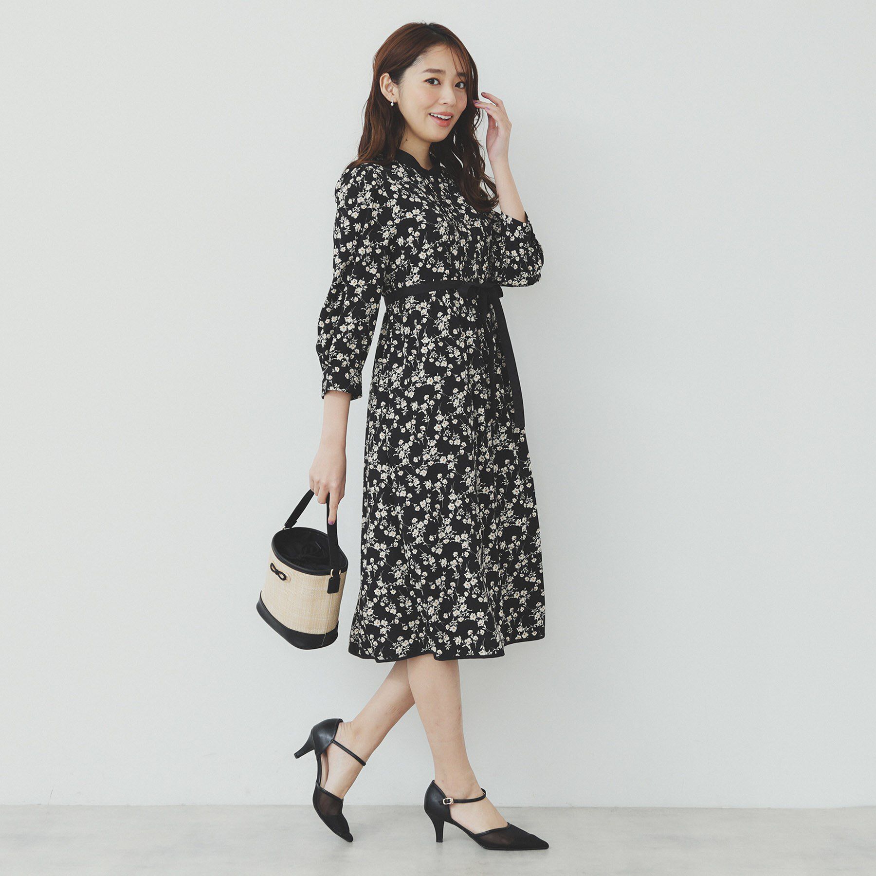 index「ミニフラワープリント バイカラーワンピース【洗濯機洗い可/イージーアイロン/防シワ】」|ワンピース|