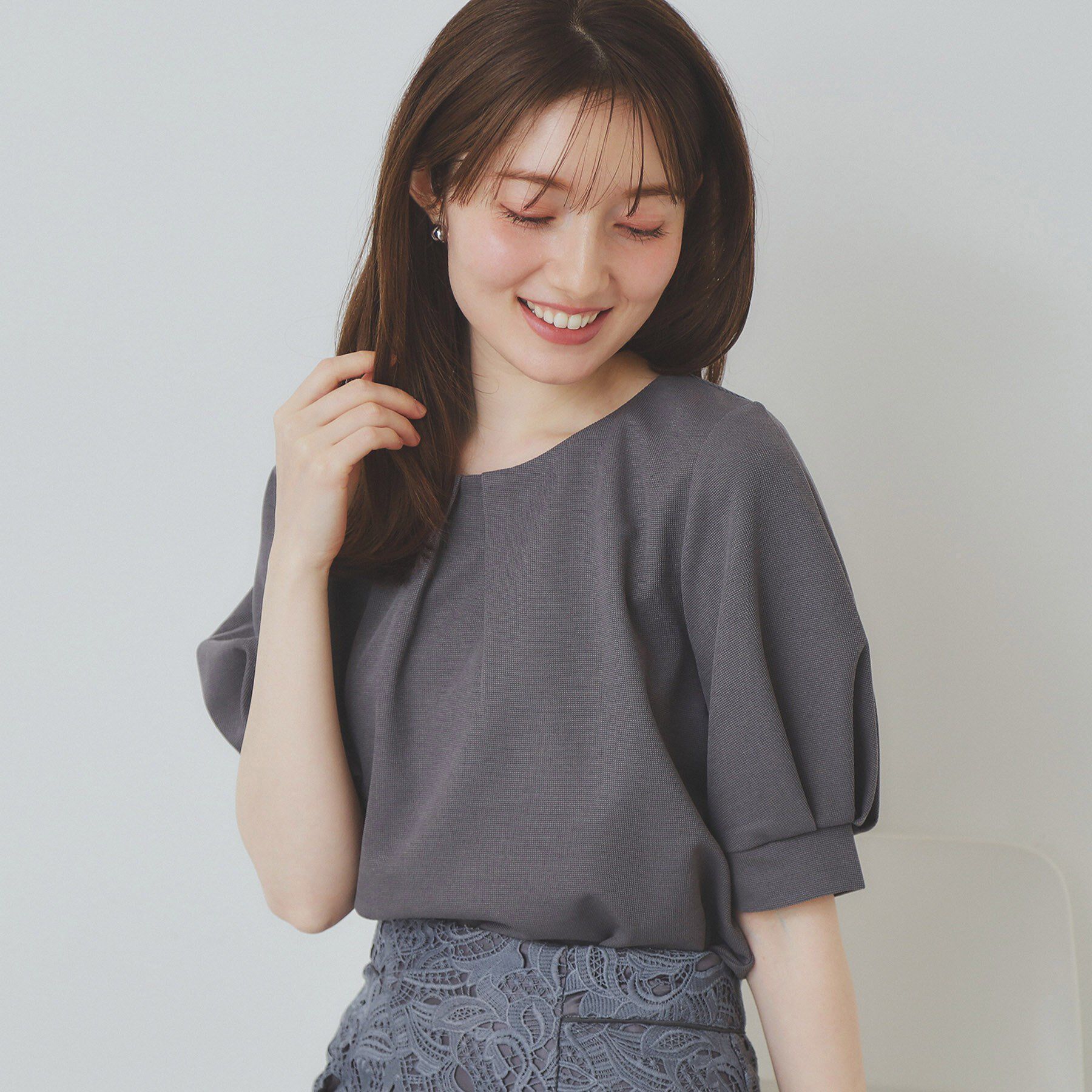 index「タックスリーブトップス【UV/接触冷感/洗濯機洗い可】」|シャツ・ブラウス|チャコールグレー(0