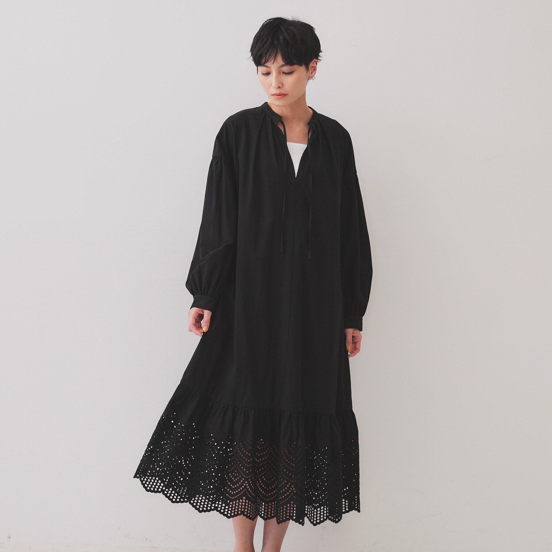 OPAQUE.CLIP「裾アイレットレースボリュームシャツワンピース【洗濯機洗い可】」|ワンピース|