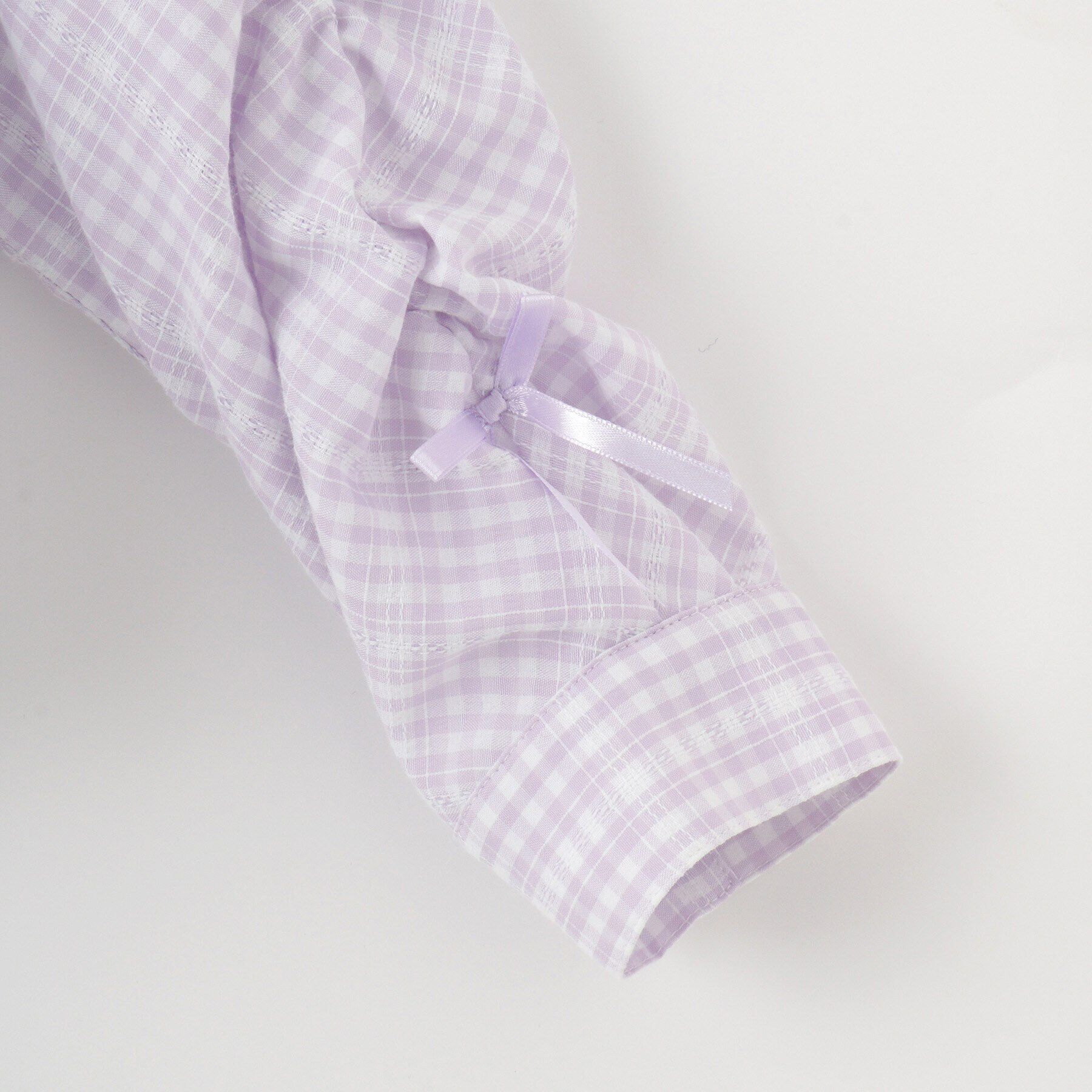 SHOO･LA･RUE「【洗える/100-150cm】お袖リボンがアクセント クロップド丈 チェックシャツ」|シャツ・ブラウス|