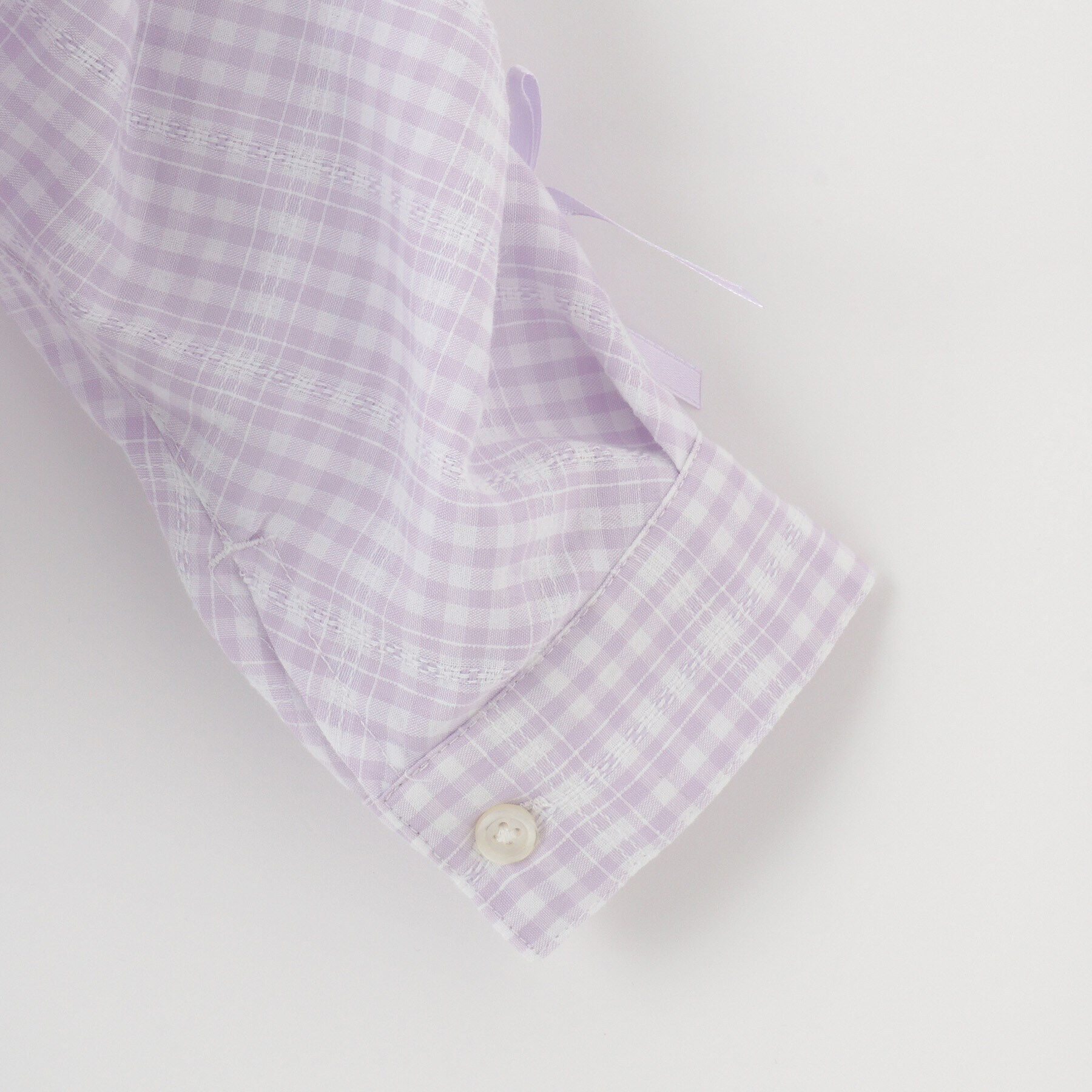 SHOO･LA･RUE「【洗える/100-150cm】お袖リボンがアクセント クロップド丈 チェックシャツ」|シャツ・ブラウス|