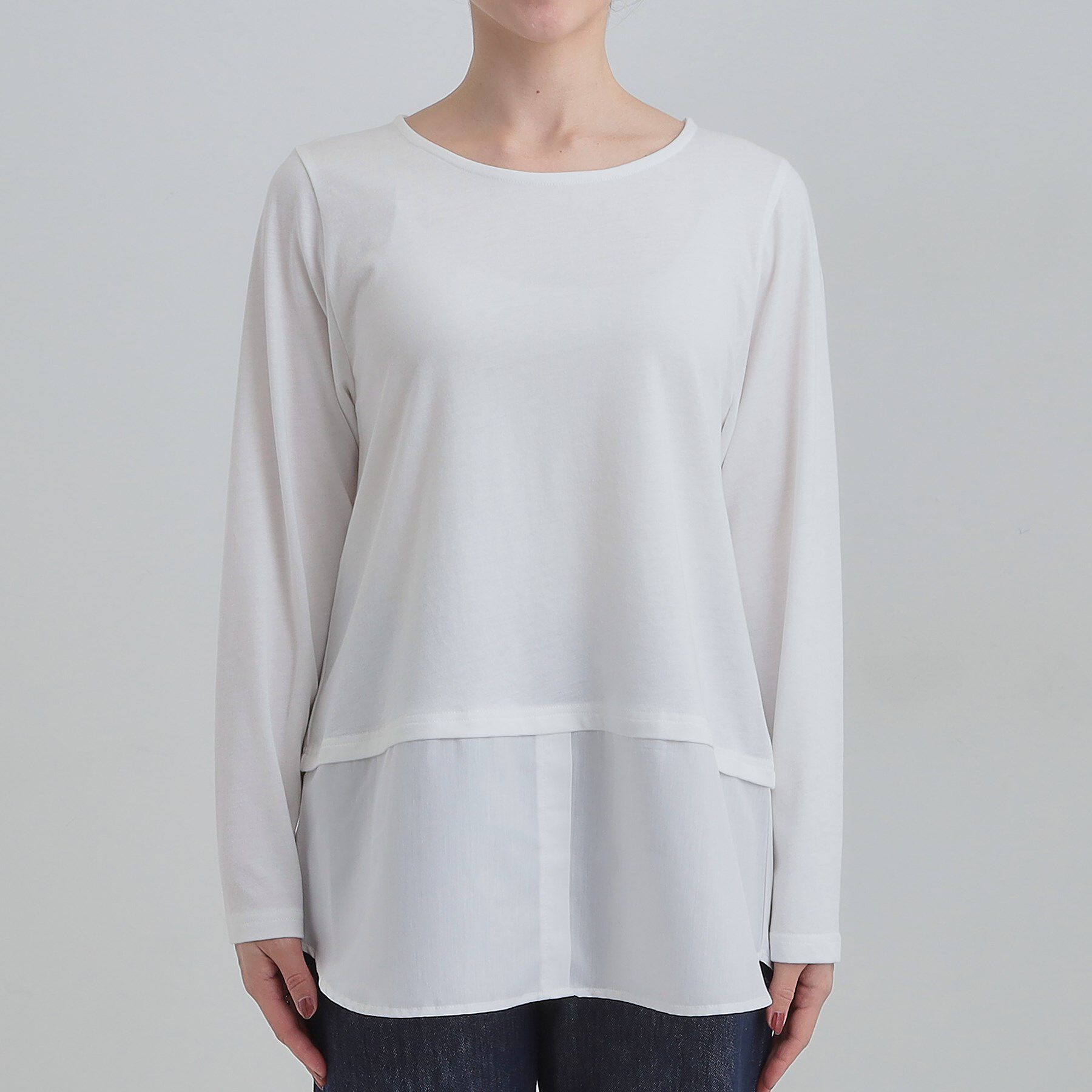 SHOO･LA･RUE「【2点セット/S-LL】時短で決まる もちもちハイネックニット+裾シャツインナー」|ニット・セーター|