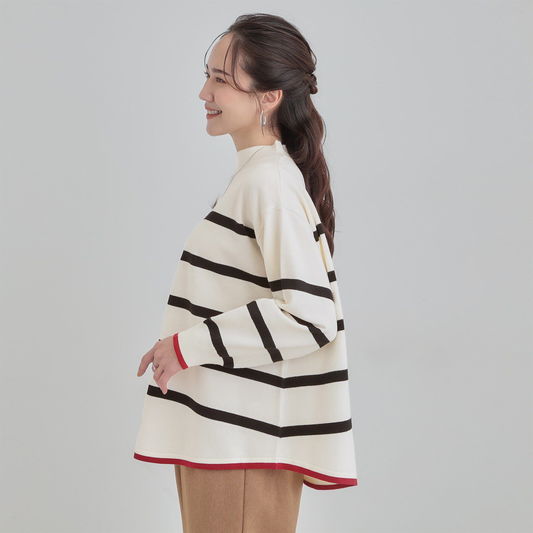 SHOO･LA･RUE「【洗濯機可/毛玉レス】春まで着られる 裾配色ボーダーニット」|ニット・セーター|