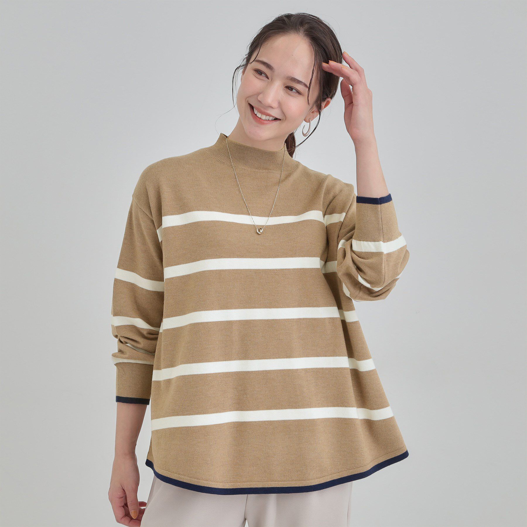 SHOO･LA･RUE「【洗濯機可/毛玉レス】春まで着られる 裾配色ボーダーニット」|ニット・セーター|