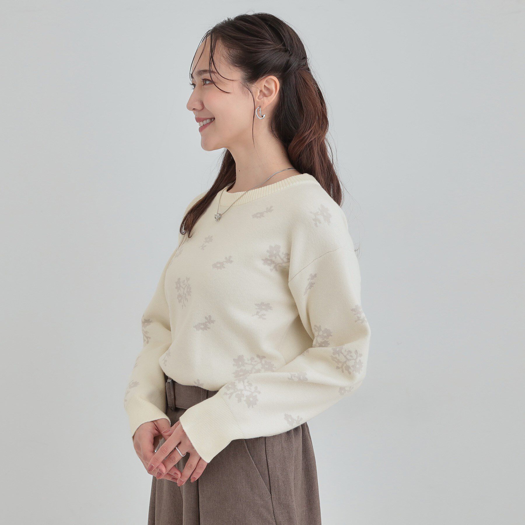 SHOO･LA･RUE「【S-LL】大人上品な レトロフラワーニット」|ニット・セーター|