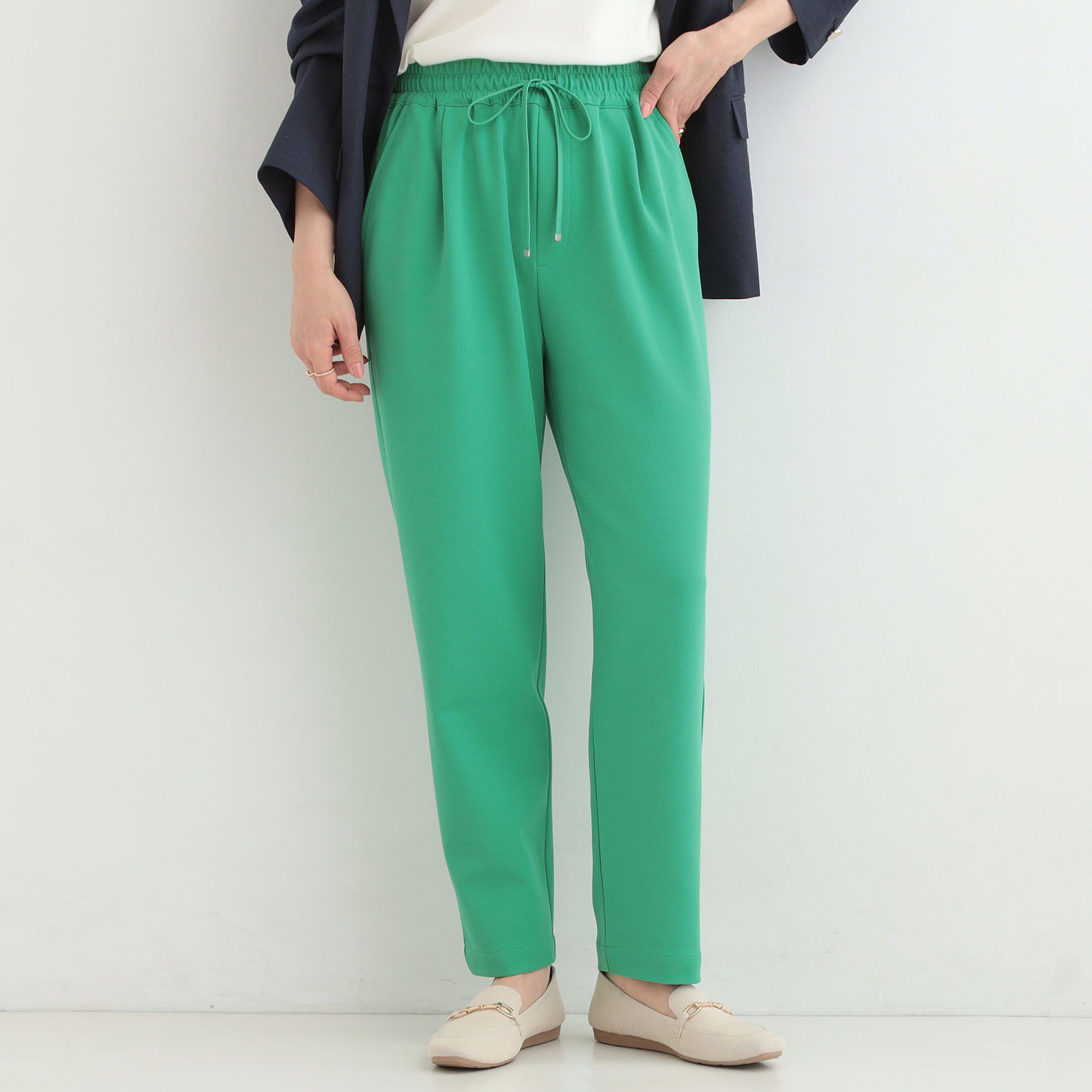 SHOO･LA･RUE「【SS-LL/洗濯後しわになりにくい】スマートに見えるイージーテーパードパンツ」|その他|グリーン(022)