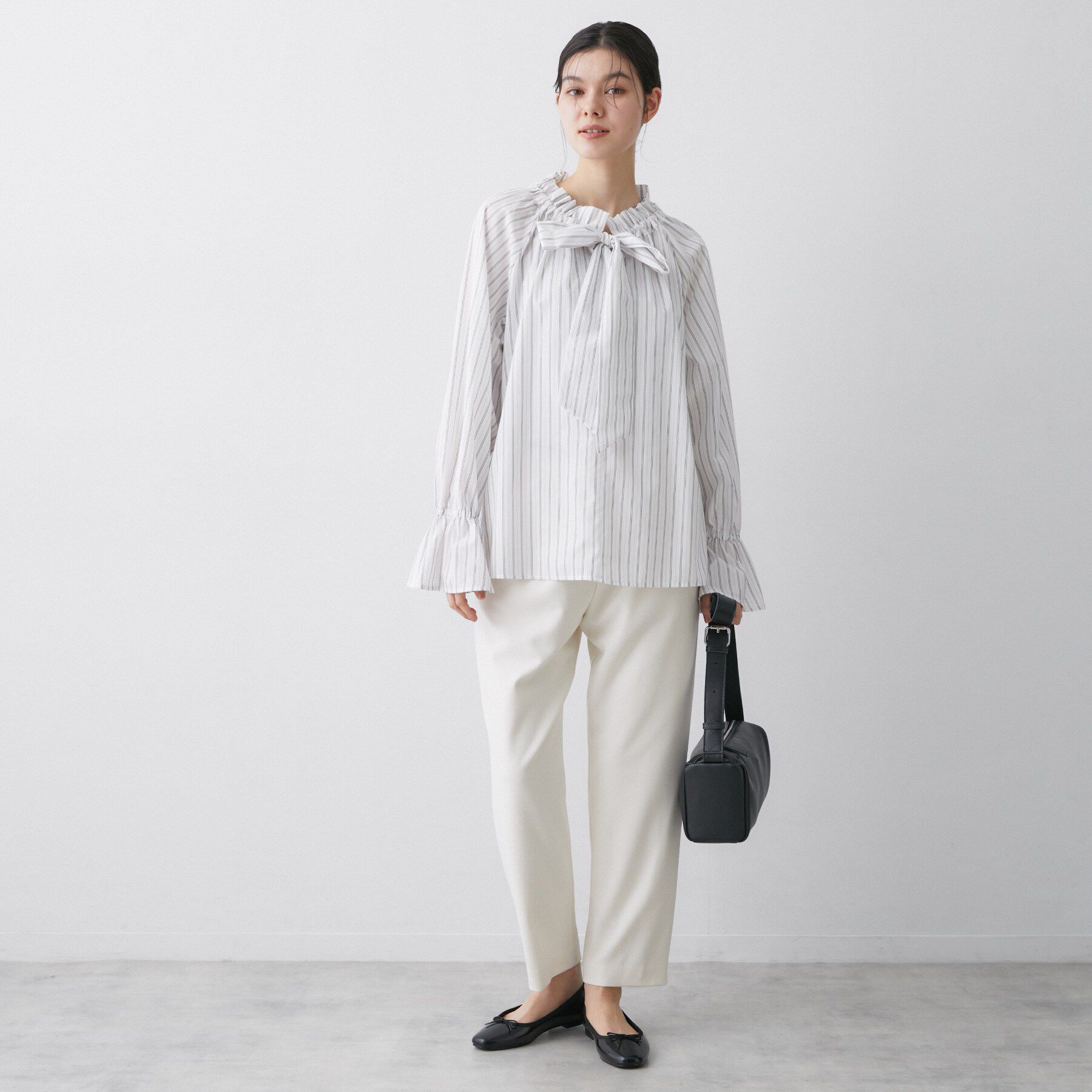 Dessin「【洗える】フリルボウタイストライプブラウス」|シャツ・ブラウス|