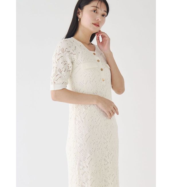 LAGUNAMOON「パターンニッティングフロントボタンワンピース」|ワンピース|ホワイト