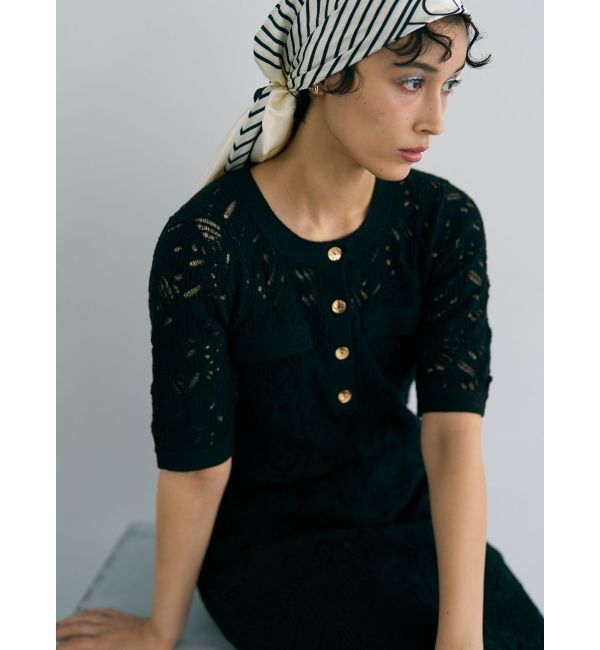 LAGUNAMOON「パターンニッティングフロントボタンワンピース」|ワンピース|ブラック