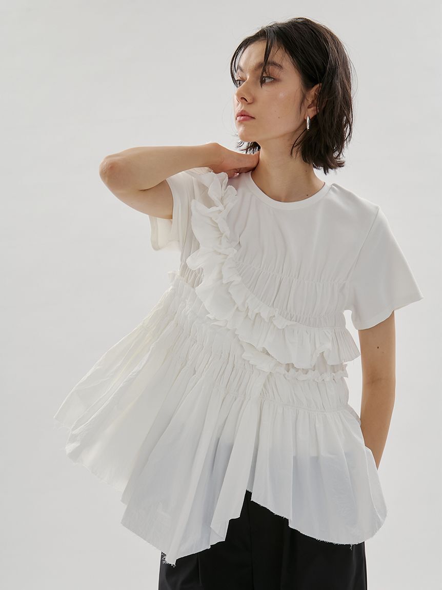 emmi atelier「フリルアシンメトリーカットソー」|Tシャツ・カットソー|OWHT