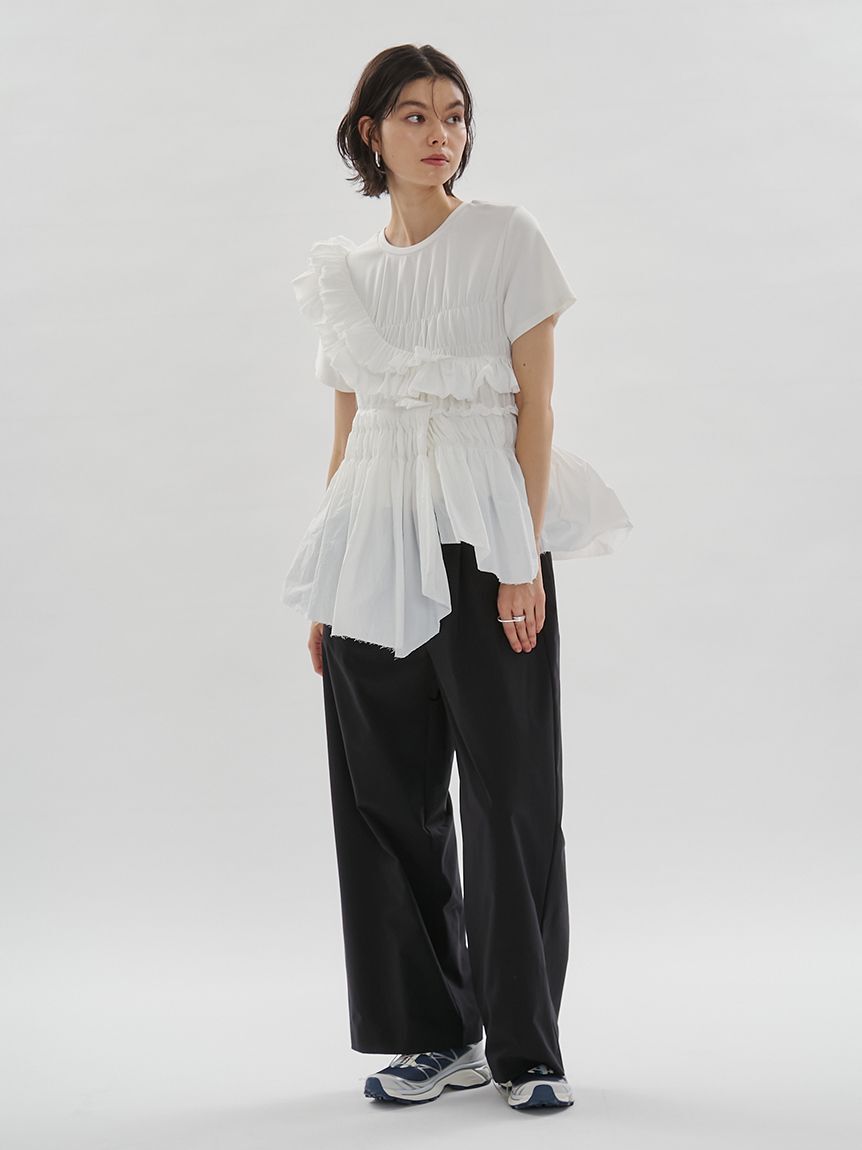 emmi atelier「フリルアシンメトリーカットソー」|Tシャツ・カットソー|