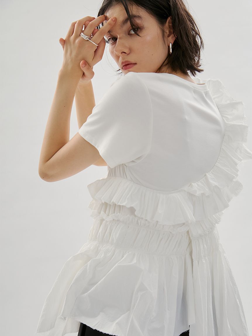 emmi atelier「フリルアシンメトリーカットソー」|Tシャツ・カットソー|