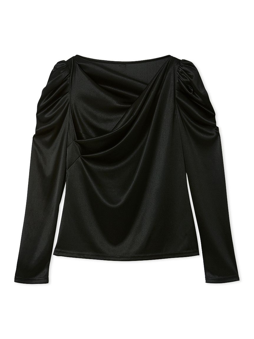 CELFORD「【洗える】カシュクールグロッシーカットトップス」|Tシャツ・カットソー|BLK