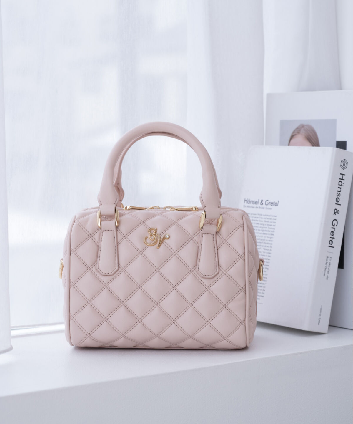 Samantha Vega「ダブルステッチダイヤキルトハンドバッグ」|ハンドバッグ|ピンク