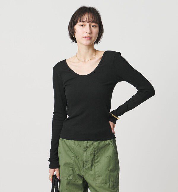 UNITED ARROWS「Uネック ロングスリーブ Tシャツ」|Tシャツ・カットソー|BLACK