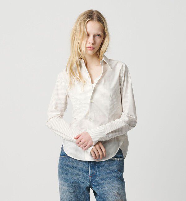 ATTISESSION「＜ATTISESSION＞コットン ストライプ スリム シャツ」|シャツ・ブラウス|OFF WHITE