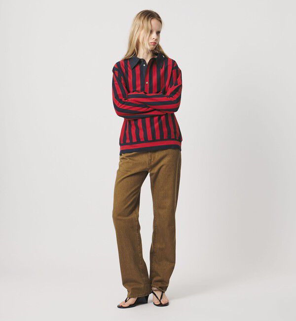 ATTISESSION「＜ATTISESSION＞コットン ストライプ ラガー シャツ」|ポロシャツ|RED