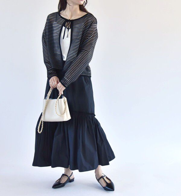 quaranciel「quaranciel:〈手洗い可能〉シアー ボーダー カーディガン」|カーディガン|