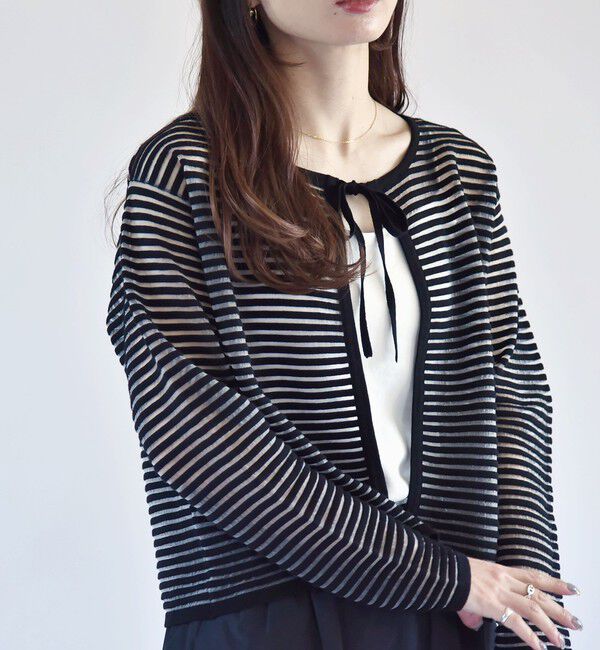 quaranciel「quaranciel:〈手洗い可能〉シアー ボーダー カーディガン」|カーディガン|