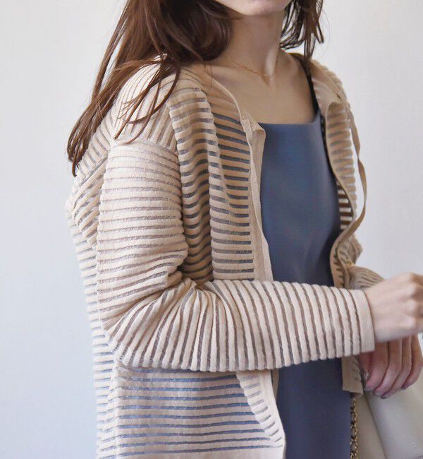 quaranciel「quaranciel:〈手洗い可能〉シアー ボーダー カーディガン」|カーディガン|