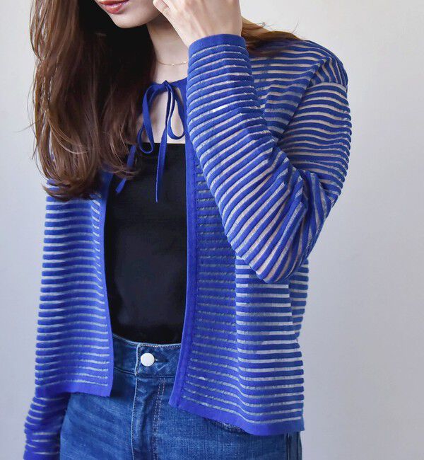 quaranciel「quaranciel:〈手洗い可能〉シアー ボーダー カーディガン」|カーディガン|