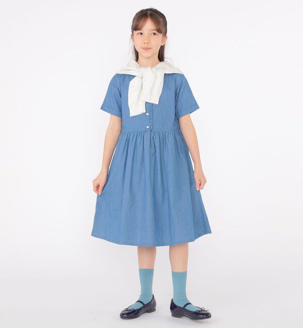 SHIPS KIDS「SHIPS KIDS:140～150cm / ダンガリー 半袖 ワンピース」|ワンピース|