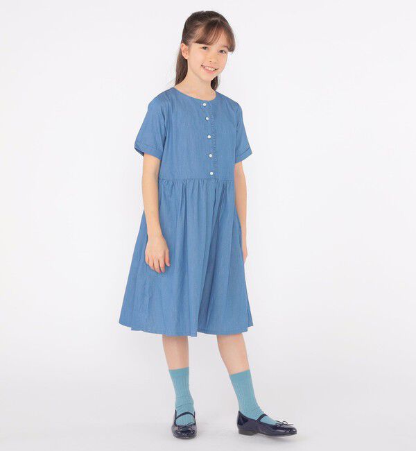 SHIPS KIDS「SHIPS KIDS:140～150cm / ダンガリー 半袖 ワンピース」|ワンピース|