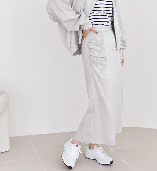 quaranciel「quaranciel:〈手洗い可能〉ツイル ギャザー タイト スカート（セットアップ対応）」|スカート|ライトグレー