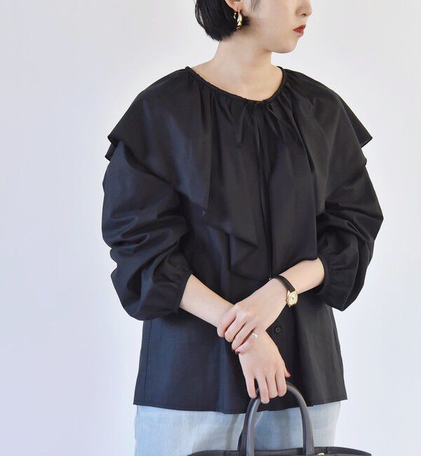 quaranciel「quaranciel:〈手洗い可能〉ラッフル ビッグカラー ブラウス」|シャツ・ブラウス|ブラック