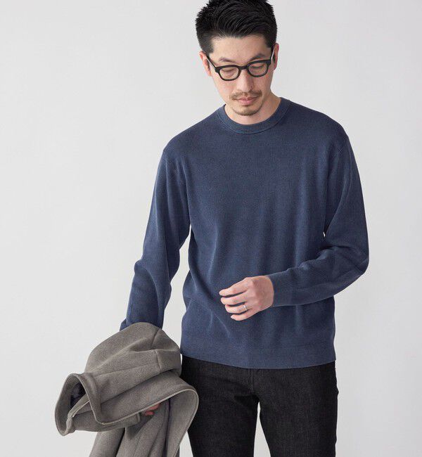 SHIPS「SHIPS: 14ゲージ 畦編み サンフェード コットン クルーネック ニット」|ニット・セーター|ネイビー